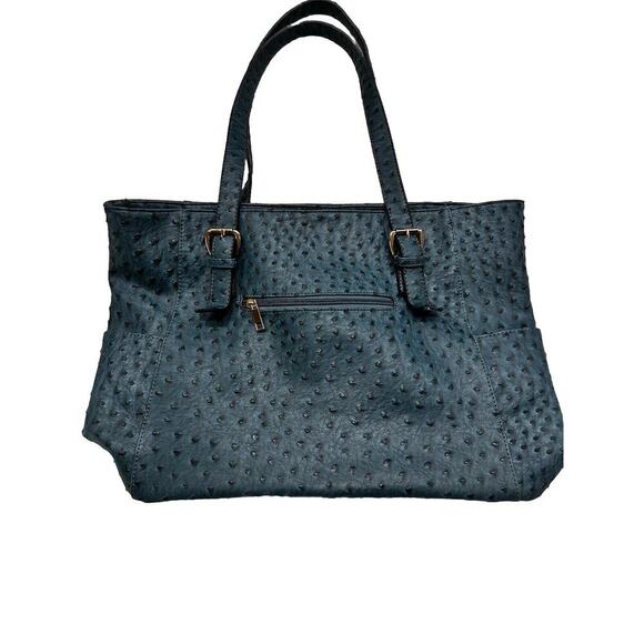 Ostrich Faux Leather Large Tote Bag Purse Unbranded Sea Blue
